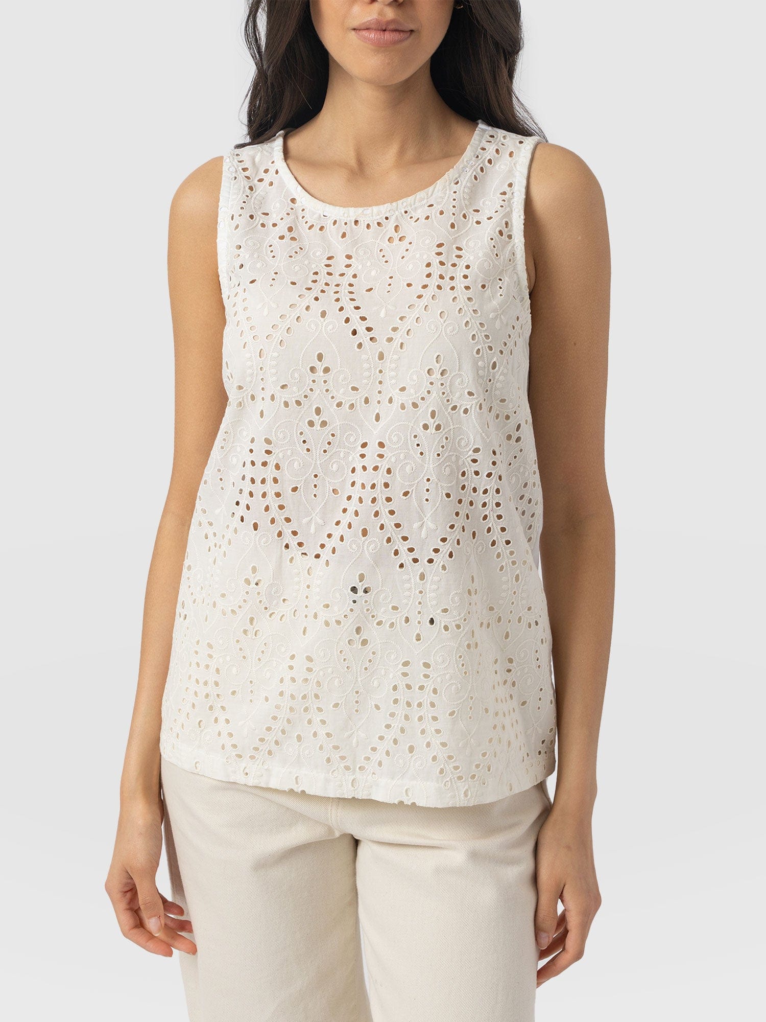 Sophia Contrast Tank - White Broderie - Women's T-shirts | Saint + Sofia® EU